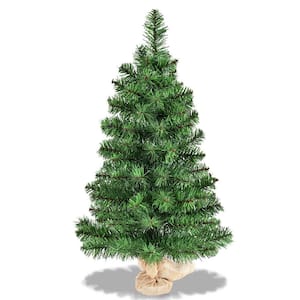 2 ft.Green Tabletop Unlit Christmas Tree in Burlap Base