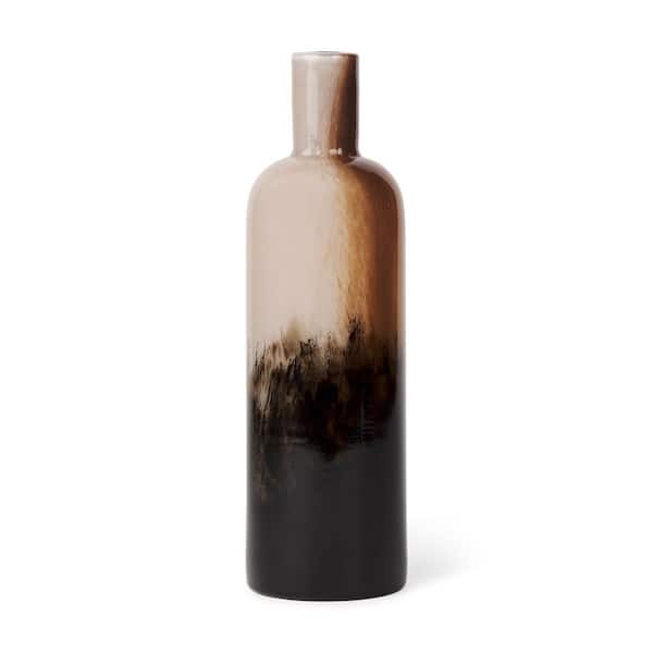 11 ft. Tulip Amber Cream And Dark Brown Abstract Glass Table Vase