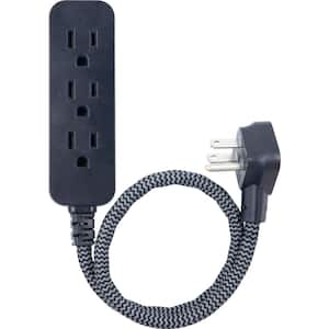 3-Outlet Power Strip with 6 in. Braided Extension Cord Surge Protector, Black and Gray