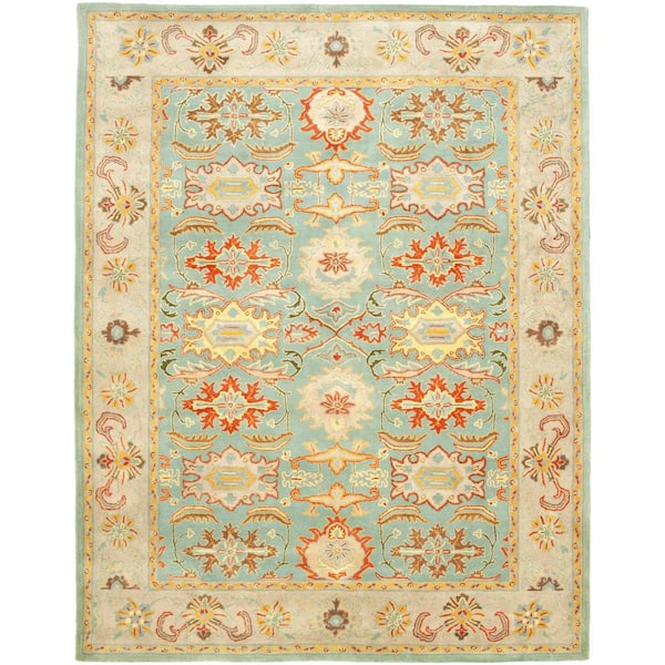 Heritage Light Blue/Ivory 11 ft. x 17 ft. Floral Border Area Rug