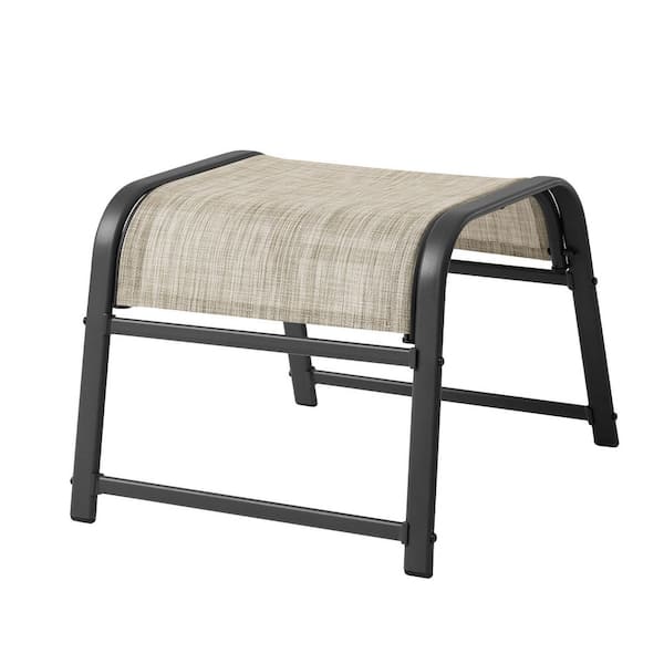 Textilene Fabric Metal Frame Beige Outdoor Ottoman with Navy Cushion for Patio (2-Pack)