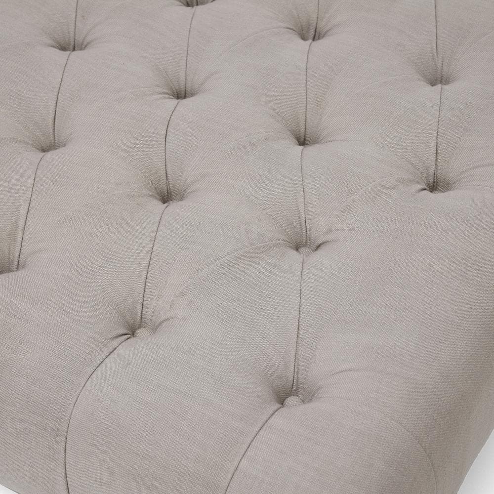Keswick Beige Linen Tufted 36'' Square Ottoman