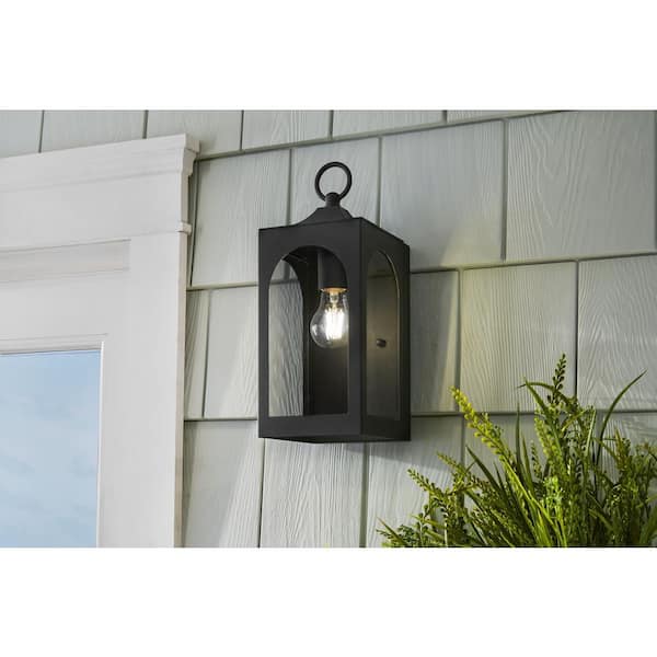 Hampton Bay Tremont 10.3 in. 1-Light Black Outdoor Wall Light Fixture with Clear Glass