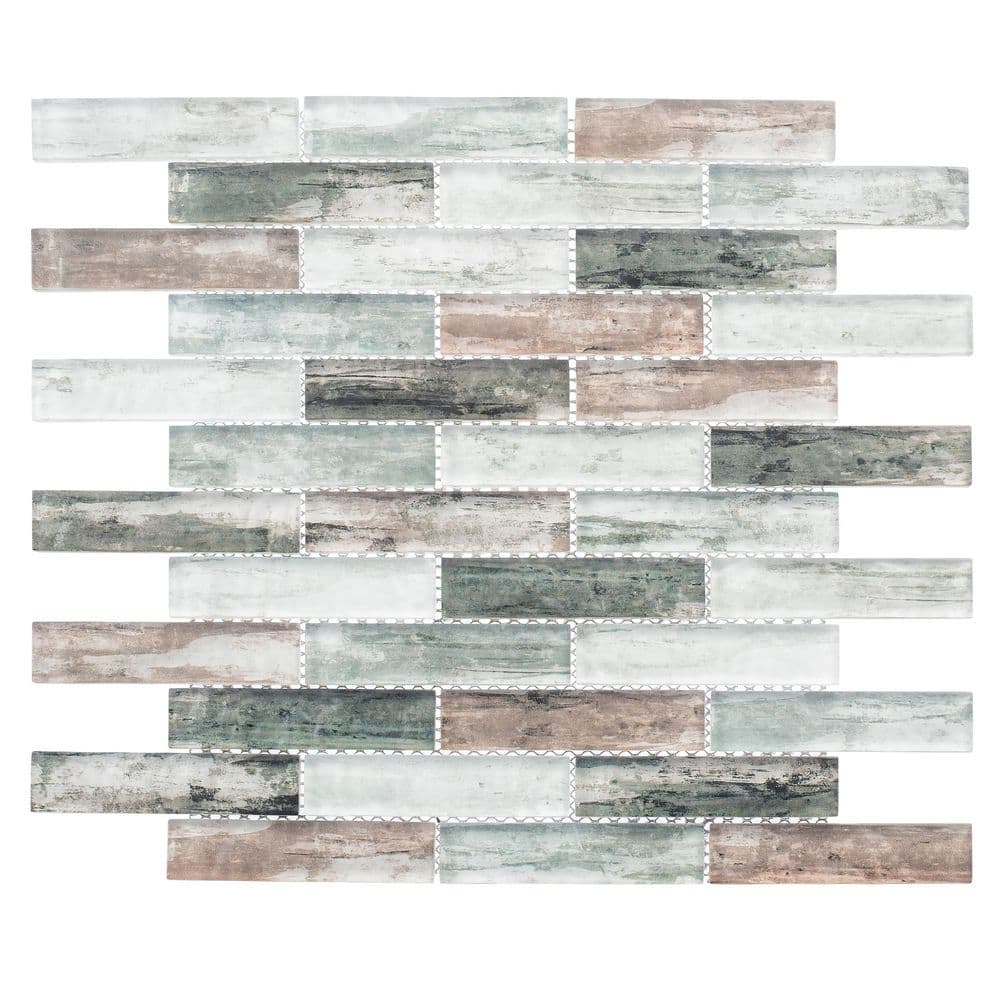 Nostalgia Green and Brown 6x6 Glass Brick Joint Mosaic Tile