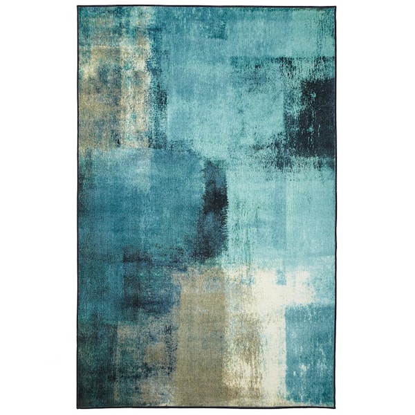 Mohawk Home Blurred Geo Aqua 8 ft. x 10 ft. Abstract Area Rug