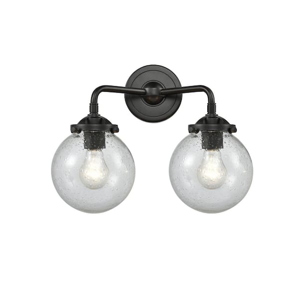 Innovations Beacon 14 in. 2-Light Oil Rubbed Bronze Vanity Light with Seedy Glass Shade