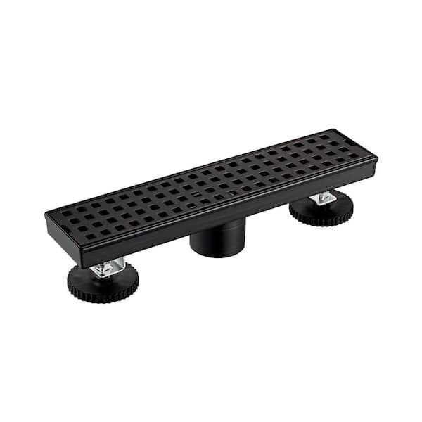 12 in. Stainless Steel Linear Shower Drain with Square Pattern Drain Cover in Oil Rubbed Bronze