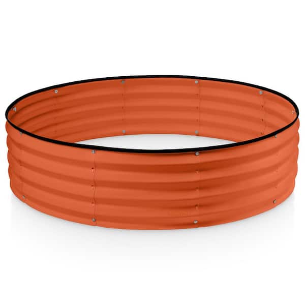 Unbranded 4x4x1ft Round Galvanized Steel Raised Garden Bed,Outdoor Raised Planter Box for Gardening, Vegetables, Flowers in Orange