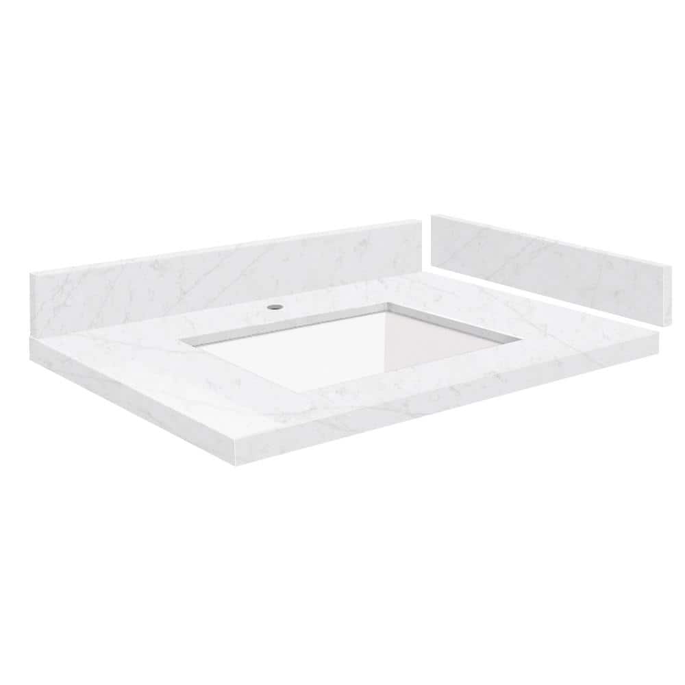 Silestone 25 in. W x 22.25 in. D Quartz White Rectangular Single Sink Vanity Top in Statuario price history on PriceWatchPro