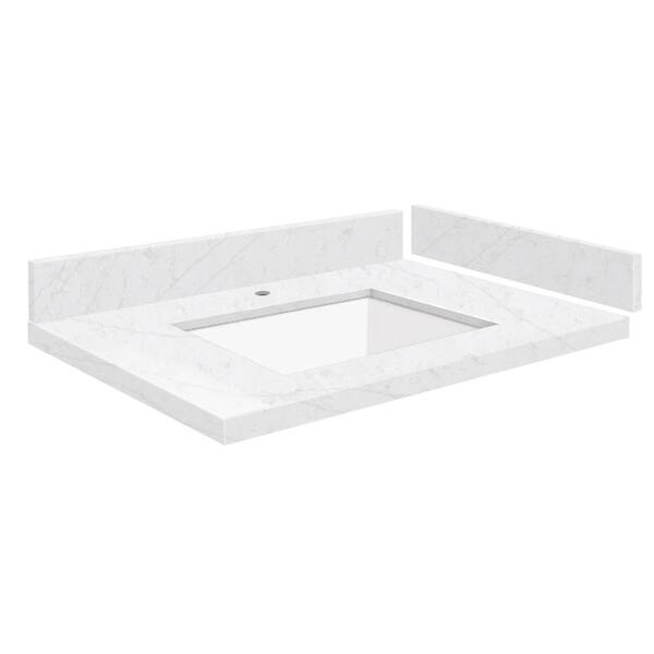 Transolid Silestone 28.25 in. W x 22.25 in. D Quartz White Rectangular Single Sink Vanity Top in Statuario