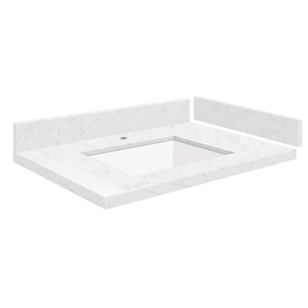 Silestone 30.5 in. W x 22.25 in. D Quartz White Rectangular Single Sink Vanity Top in Statuario