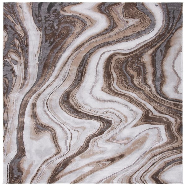 SAFAVIEH Craft Gold/Gray 8 ft. x 8 ft. Marbled Abstract Square Area Rug