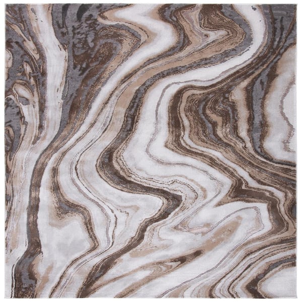 SAFAVIEH Craft Gold/Gray 9 ft. x 9 ft. Marbled Abstract Square Area Rug ...