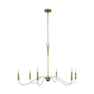 Hanover 41.75 in. W x 27.25 in. H 6-Light Burnished Brass Indoor Dimmable Large Chandelier with No Bulbs Included