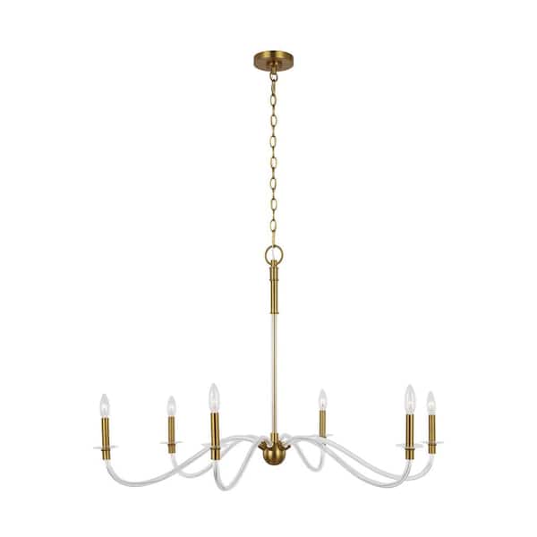 Generation Lighting Hanover 41.75 in. W x 27.25 in. H 6-Light Burnished Brass Indoor Dimmable Large Chandelier with No Bulbs Included