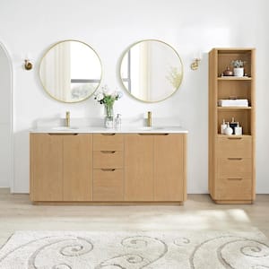 Abuja 72 in. W x 22 in. D x 33.9 in. H Double Bath Vanity in Washed Ash Grey with White Engineered Stone Top