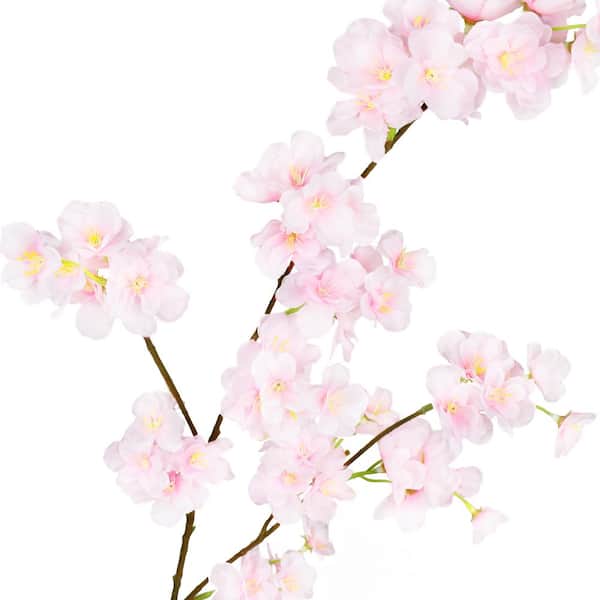 34 in. Light Pink Artificial Cherry Blossom Flower Stem Spray (Set of 6)