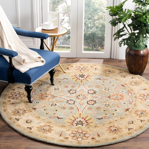 Antiquity Light Blue/Ivory 6 ft. x 6 ft. Round Border Area Rug