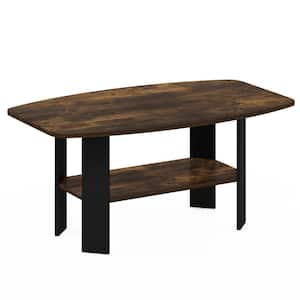 35.5 in. Amber Pine/Black Simple Rectangle Wood Coffee Table with Shelf
