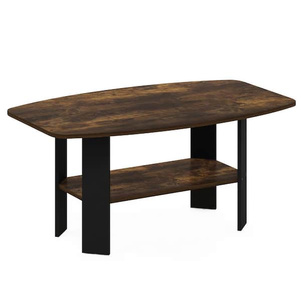 Furinno 35.5 in. Amber Pine/Black Simple Rectangle Wood Coffee Table with Shelf