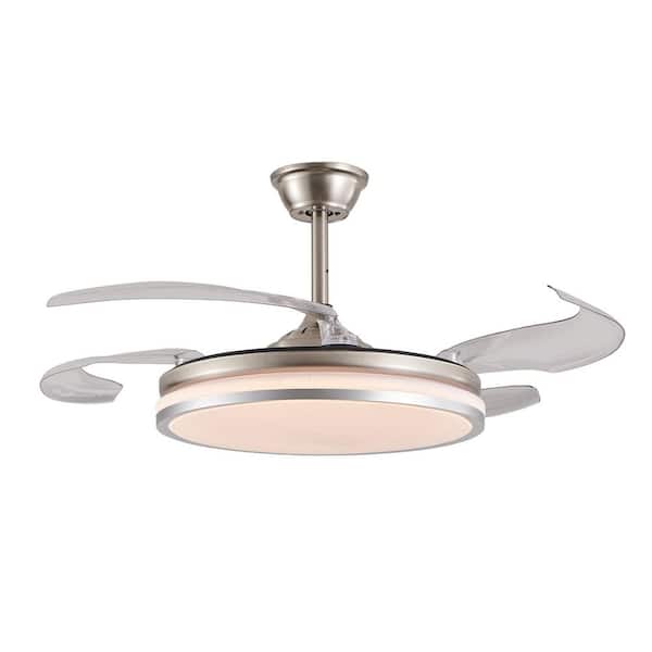 42 in. Indoor Chrome Downrod Mount Standard Ceiling Fans with Retractable Blades, LED Light and Remote Control