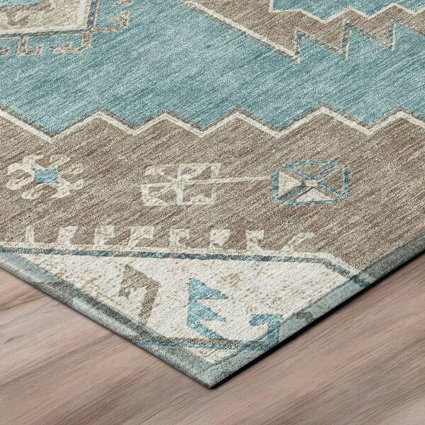 Chantille Machine Washable Indoor/Outdoor Abstract ACN3011 Teal 8 ft. x 8 ft. Round Rug