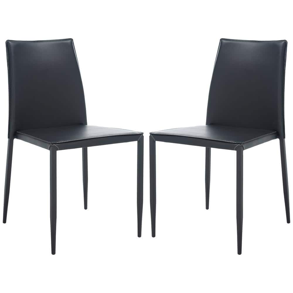 Cason Black Faux Leather Dining Side Chair Set with Steel Legs