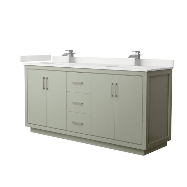 Wyndham Collection Icon 72 in. W x 22 in. D x 35 in. H Double Bath Vanity in Light Green with White Quartz Top