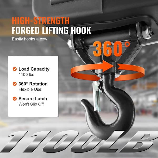 3-in. -1 Electric Hoist Winch, 1,100 lbs. 1,500W Portable Power Winch Crane, 110V/120V 22.9 ft. Lifting Height