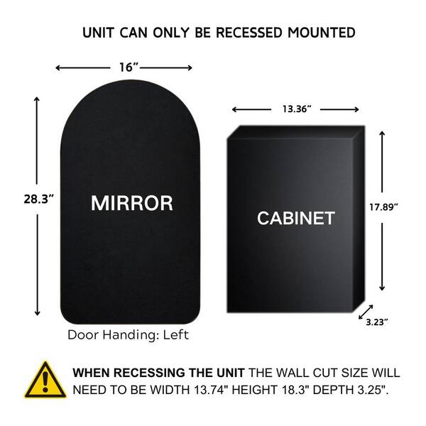 TEHOME Aristes 16 in. W x 28.3 in. H Arched Metal Framed Recessed Medicine Cabinet with Mirror for bathroom in Gold
