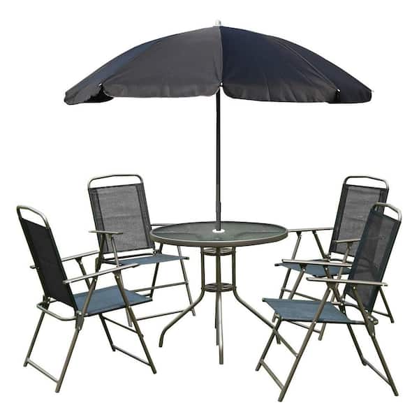 Metal Round Table Outdoor Bistro Set, Outdoor Pub Table Set With Umbrella