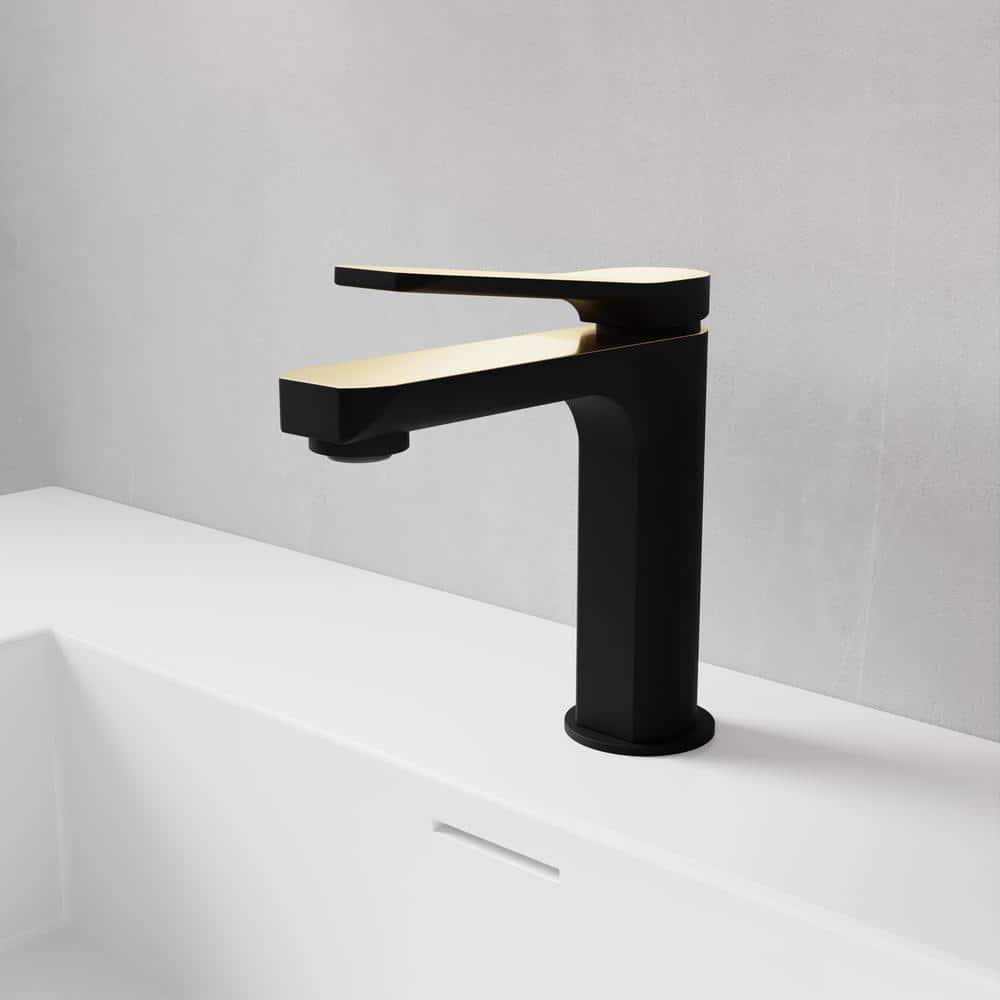 Matte Black and Brushed Gold Single Handle Bathroom Faucet