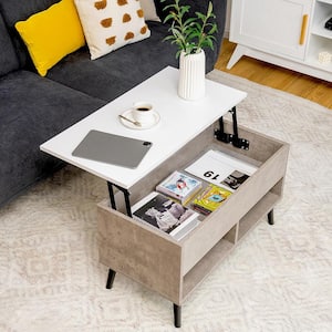 31 .5 in. Gray 17.5 in. Rectangle Wood Lift Top Coffee Table ModernTable with Hidden Compartment and Wood Legs For Home