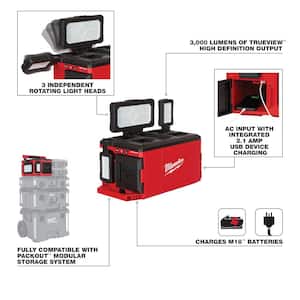 M18 18-Volt Lithium-Ion Cordless PACKOUT 3000 Lumens LED Light with Built-In Charger with M18 12.0 Ah Battery Pack