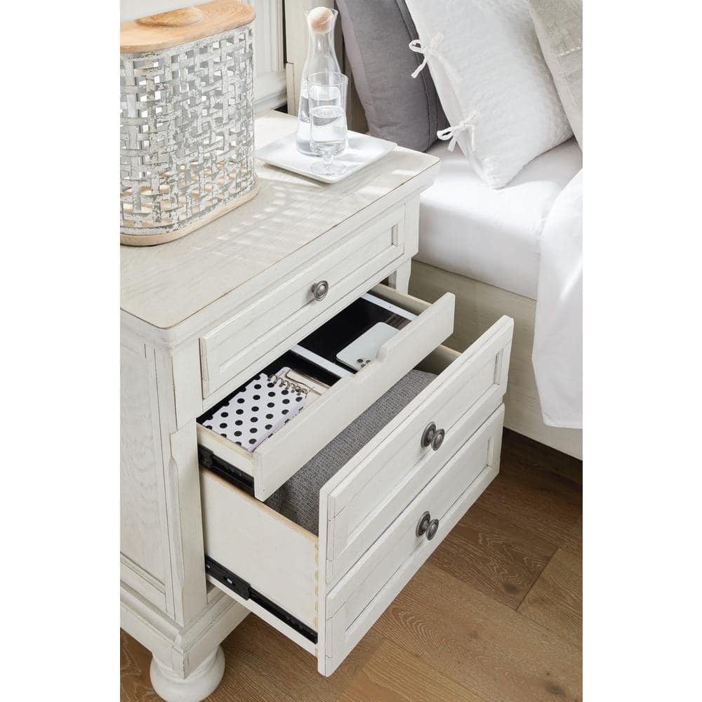 Elegant Antiqued White 2-Drawer Nightstand with Bronze-Tone Hardware