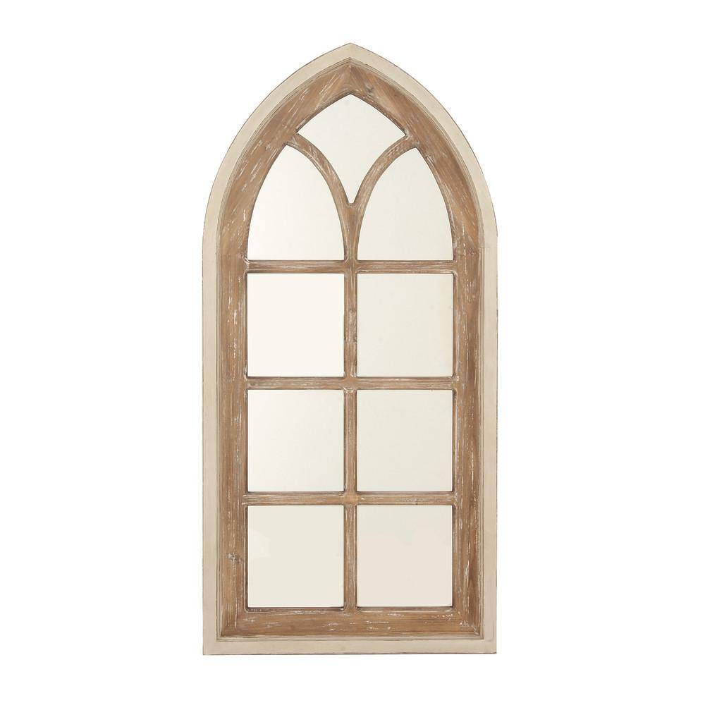 Brown Distressed Wood Arched Window Pane Wall Mirror