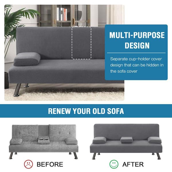 NEIGHBORHOOD FOLDING SOFA/SOFA COVERセット Angel Sar 4-Piece Gray Polyester Stretch Futon Slipcover with