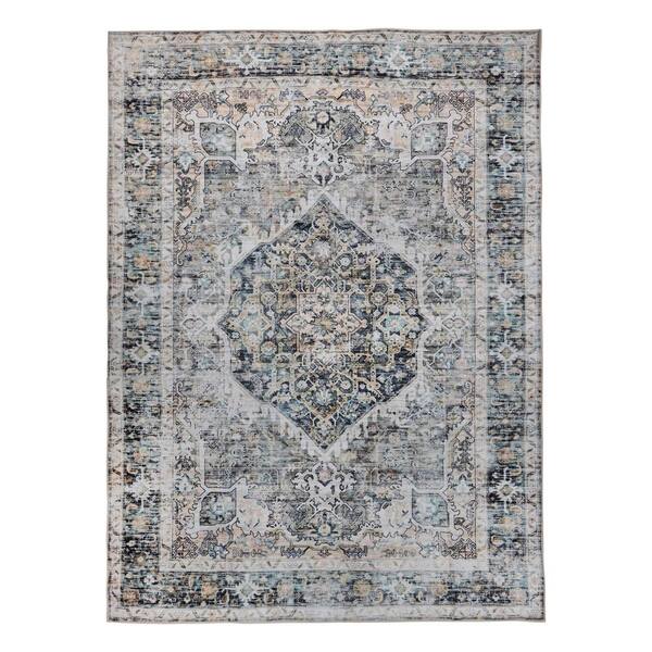 Delara Machine Washable Antique Mist 3 ft. x 5 ft. Paisley Kitchen/Bedroom/Living Room Indoor Area Rug