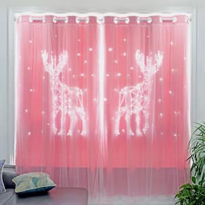 Pink 52 in. W x 84 in. L Blackout Cutout Elk Pattern Curtain for Kids Room (2-Panels)