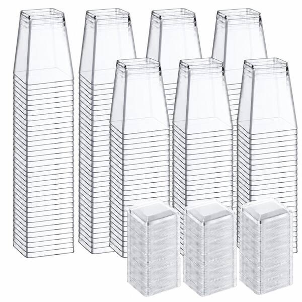5 fl. oz. Clear Food-Grade Plastic Square Mini Dessert Cups with Lids and Spoons, Set of 600 Pieces