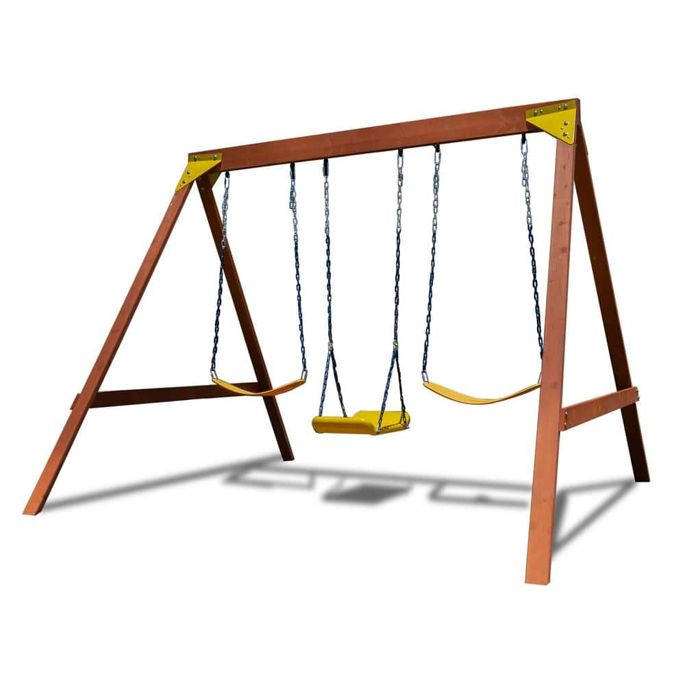 Sportspower Brighton Wood Swing Set with 3 Swings  Natural/Yellow