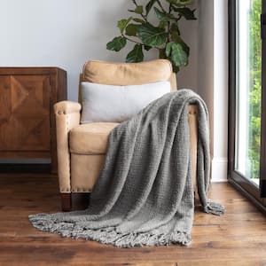 Gray Slub-Yarn Throw Blanket