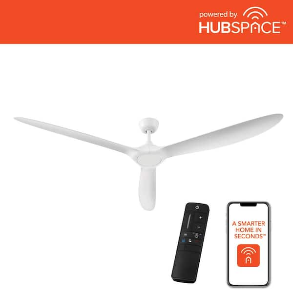 Home Decorators Collection Tager 72 in. Smart Indoor/Outdoor Matte White Ceiling Fan without Light with Remote Powered by Hubspace