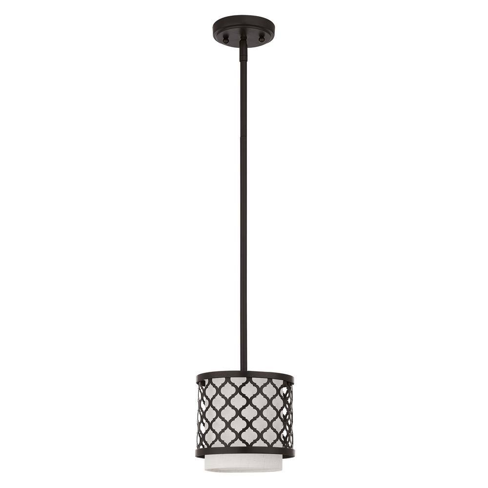 Arabesque English Bronze Mini Pendant with Oatmeal Shade