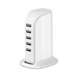 1-Piece Portable Multi-Device Fast Charging Dock Station USB Hub Charger in White with Multi-Ports