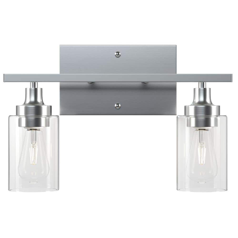 Merra 14 in. 2 Light Modern Brushed Nickel Vanity Light with Clear ...