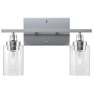 14 in. 2 Light Modern Brushed Nickel Vanity Light with Clear Glass Shade
