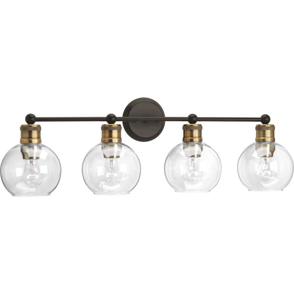 Antique Bronze 4-Light Bath Vanity with Clear Glass Shades