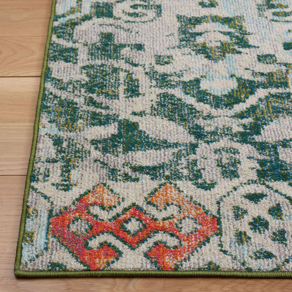 Green and Ivory Flat Woven Rectangular Area Rug
