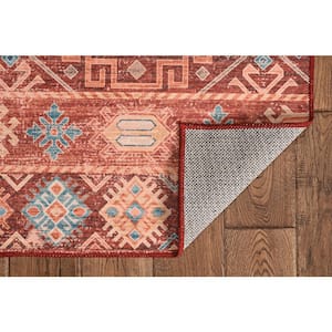 Washable Rosa Red/Ivory 5 ft. x 7 ft. Abstract Rectangle Area Rug